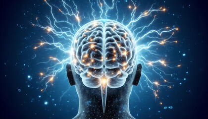 Brainstorm: An insightful illustration of a human brain with sparking electrical activity, symbolizing the dynamic processes of thought, knowledge, and innovation.