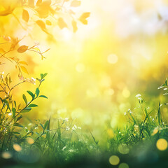 Obraz premium Gazon Vert au Soleil avec Effet Bokeh, Lumière Douce et Ambiance Naturelle Paisible 