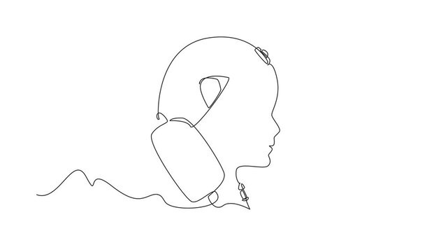Animated self drawing of single one line drawing head silhouette of child made of infusion cable. Caring. Affection. Maximum care. National Cerebral Palsy Awareness Month. Full length animation