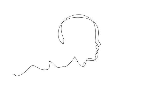 Animation of single continuous line drawing the green ribbon and head silhouette of child. Developmental disorders. Care about them. National Cerebral Palsy Awareness Month. Full length motion