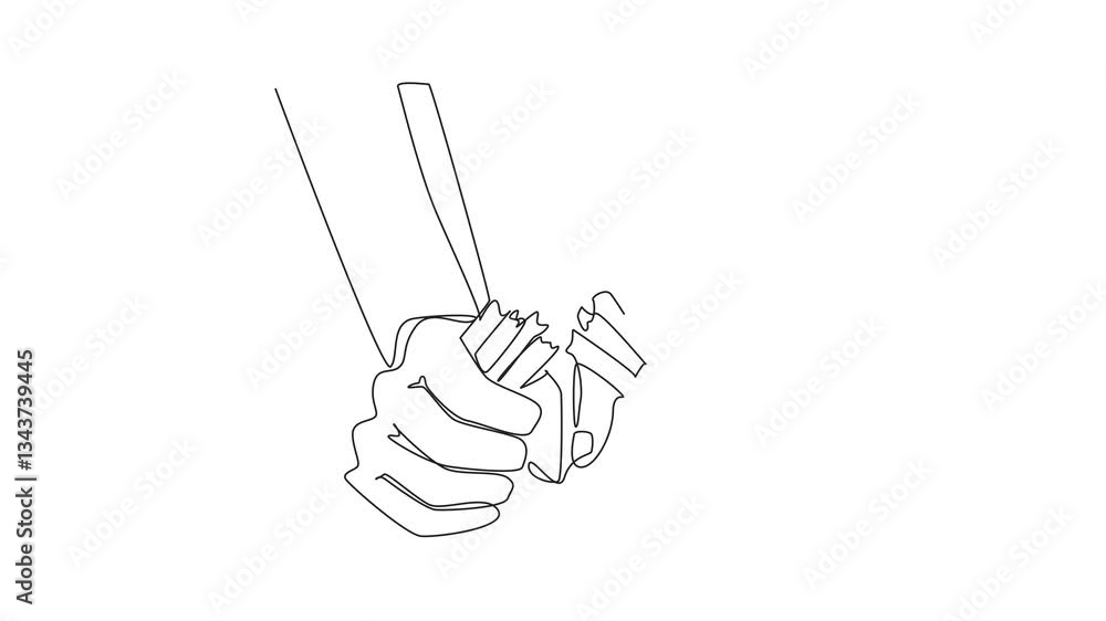 Aufkleber animation of single continuous line drawing two hands are breaking some cigarettes into 2 pieces. ne