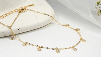 Gold Anklet with Cubic Zirconia Accents