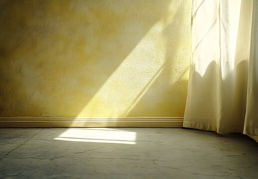 Sunlight Shadow on Yellow Wall Room Corner