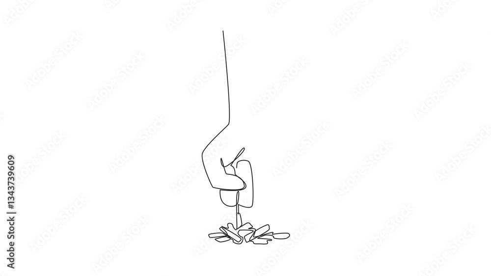 Aufkleber self drawing animation of continuous one line drawing clenched fist pointing down and wanting to hit