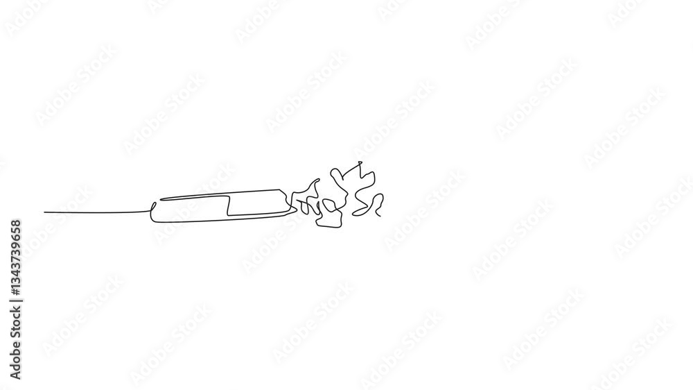 Aufkleber animated self drawing of a single continuous line drawing cigarette broken in the middle into 2 part