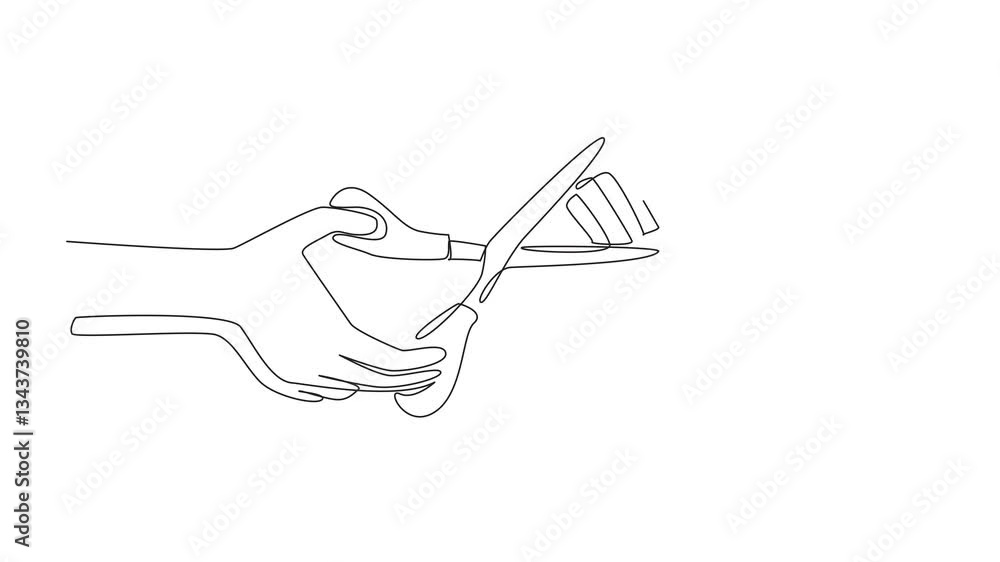 Poster animated self drawing of continuous one line drawing one hand clenching the cigarettes while other h