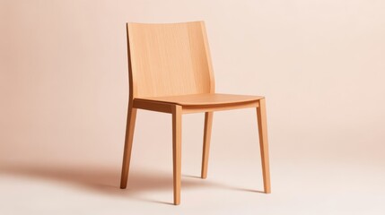 Minimalist Oak Wood Chair Single Chair Composition, Light Beige Background, Modern Design, Furniture Photography Chair Design, Wooden Chair