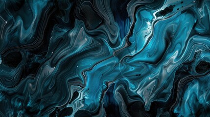 Obraz premium A mesmerizing abstract artwork featuring swirling shades of turquoise and black, creating a dynamic and fluid visual experience.