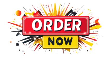 Red yellow order now banner isolated on white background 