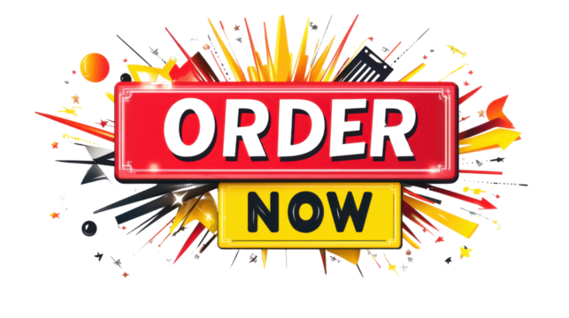 Red yellow order now banner isolated on white background 