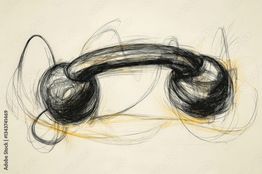 Poster Artistic representation of a telephone showcasing abstract lines and shapes in a minimalist style