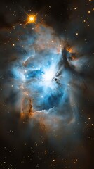 Fototapeta premium A stunning view of a vibrant nebula in deep space, showcasing brilliant blue and orange hues against a backdrop of twinkling stars.