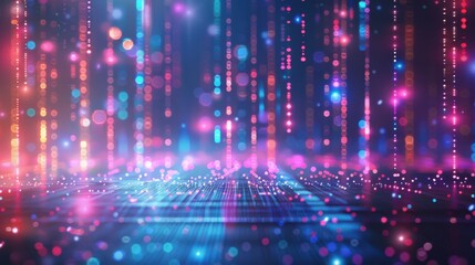 Obraz premium A vibrant digital display of colorful lights and patterns, creating a dynamic and enchanting atmosphere reminiscent of a futuristic scene.