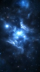 A breathtaking deep space scene featuring a bluish nebula illuminated by bright stars, showcasing stunning cosmic beauty and endless mystery.