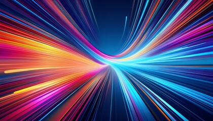 Modern abstract high-speed movement. Colorful dynamic motion on blue background. Generated image