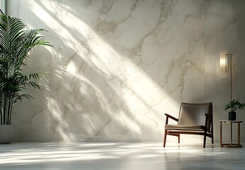 Sunlight Shadows on Marble Wall with Modern Leather Chair