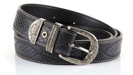 Black Leather Belt with Silver Buckle