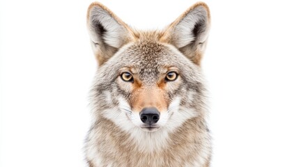 Fototapeta premium Coyote Portrait Close-up, Headshot Composition, Wild Canine, White Background, Animal Photography Coyote, Canid