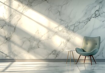 Sunlight Shadows on Teal Chair and Marble Wall