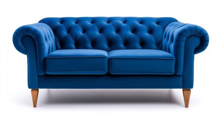 Obraz premium Blue Velvet Chesterfield Sofa Studio Shot, Button Tufted, Rolled Arms, Luxury Furniture Luxury Furniture, Sofa Design