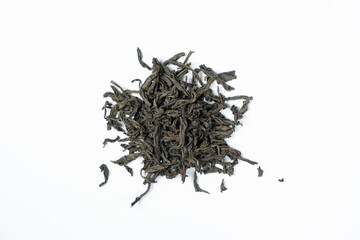 Fototapeta premium Whole Leaf Black Tea Top View on White Background
