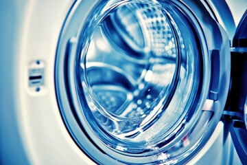 Open washing machine door with blue lighting and ai elements Generative AI