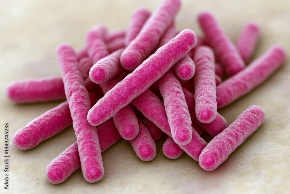 Poster Colorful bacteria display under microscopic view showing their distinctive rod shape and textured appearance