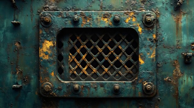 A rusted metal grate with a hole in it