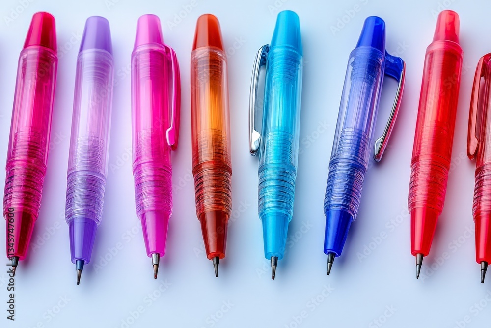 Aufkleber collection of vibrant pens arranged in a colorful gradient on a light background during daylight