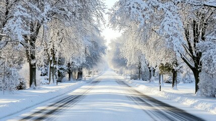 Fototapeta premium Snowy Road through Winter Trees