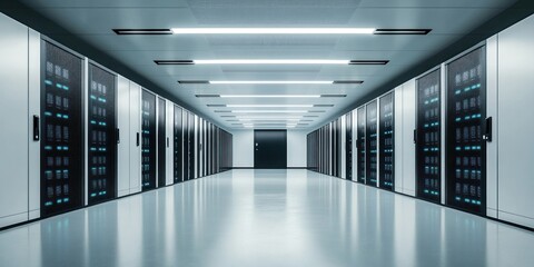 Fototapeta premium Modern Data Center Server Room Corridor