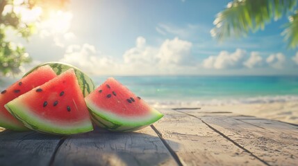 Summer Watermelon Delight on Tropical Beach