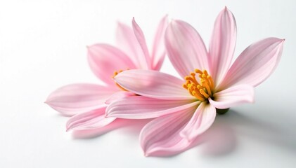 Delicate flower petals unfolding on white background, nature, detail, white