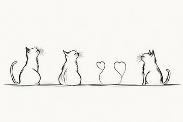 Cats sitting together in a minimalist art design expressing affection in a warm and playful manner