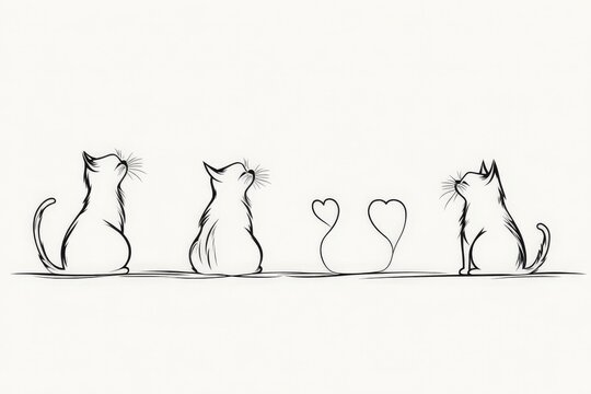 Cats sitting together in a minimalist art design expressing affection in a warm and playful manner