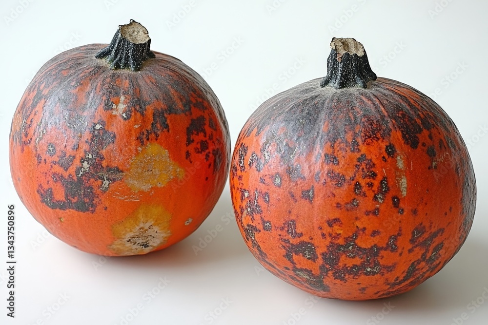 Poster pumpkins with unique textures and colors displayed on a white background for autumn decoration