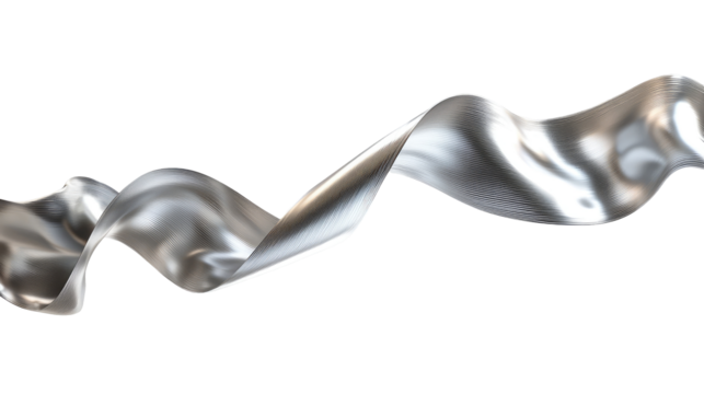 Wavy silver ribbon design, isolated on transparent background
