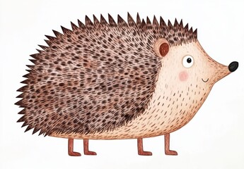 Obraz premium Adorable brown hedgehog illustration, watercolor style, white background, cartoonish features, friendly expression.
