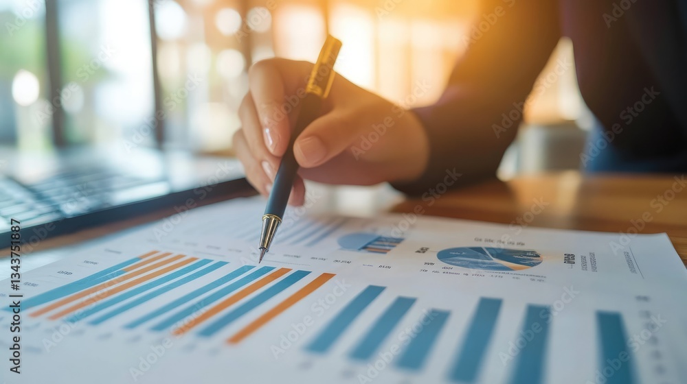 Aufkleber business professional analyzing financial data with graphs and charts on a desk in a modern office s