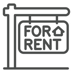 House for rent line icon, housing market concept. Vector graphics. Building for sale signboard sign on white background, outline style icon for mobile or web design.