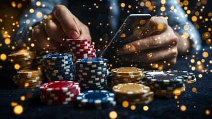 Image with gaming chips and a smartphone, great for articles about casinos, online gaming and entertainment.