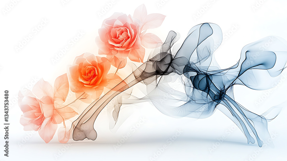 Poster dynamic fusion of floral and skeletal elements abstract art ethereal setting digital creation artist