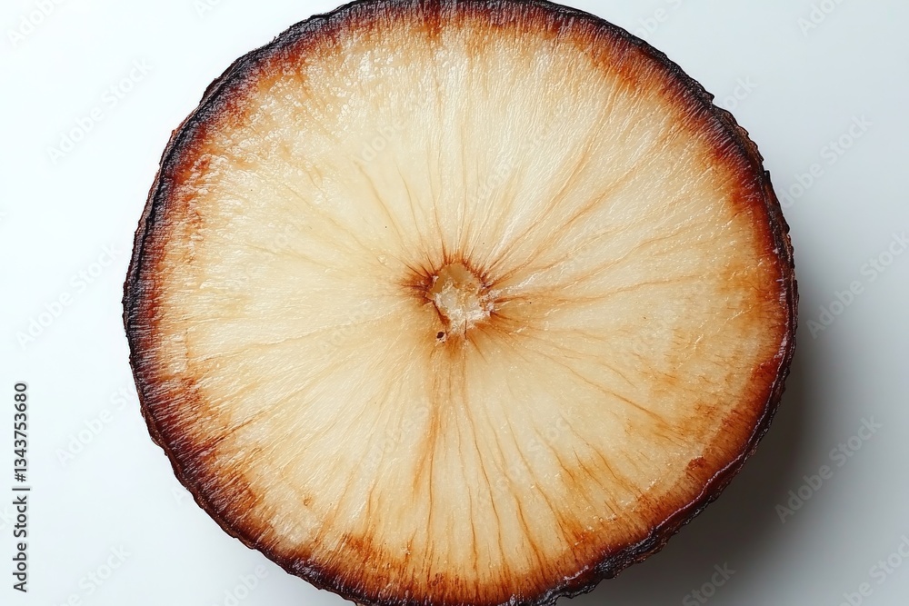 Poster Unique cross-section of a tree showcasing natural patterns and textures in a neutral setting