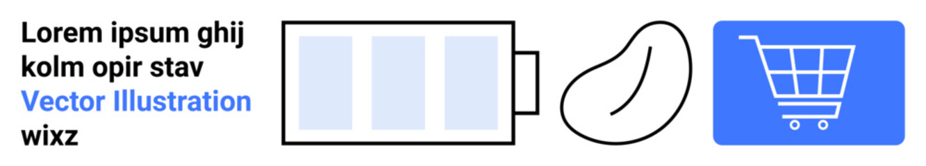 Three key elements battery, seed, and shopping cart. Ideal for energy, sustainability, technology, agriculture, eco-commerce, digital retail and simple landing page