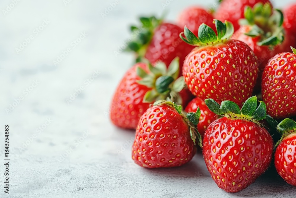 Poster fresh strawberries arranged on a light background, showcasing their vibrant color and fresh appearan