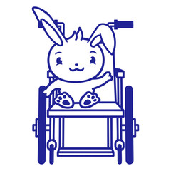Rabbit Wheelchair Waving Disabled Running Sick Leg Design Lover Art Vector Illustration Card T-Shirt Poster Sticker Graphic Print Decorative Drawing Isolated Logo Decoration Symbol Creative Cool Style