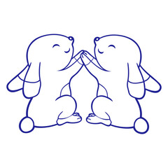 2 Rabbits Best Friends Team Hands Hold Happy Design Lover Art Vector Illustration Card T-Shirt Poster Sticker Graphic Print Decorative Drawing Isolated Logo Decoration Symbol Creative Cool Style
