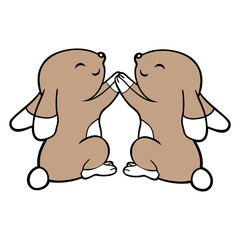 2 Rabbits Best Friends Team Hands Hold Happy Design Lover Art Vector Illustration Card T-Shirt Poster Sticker Graphic Print Decorative Drawing Isolated Logo Decoration Symbol Creative Cool Style
