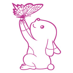 Bunny Butterfly Friends together Pretty Nice Sweet Design Lover Art Vector Illustration Card T-Shirt Poster Sticker Graphic Print Decorative Drawing Isolated Logo Decoration Symbol Creative Cool Style