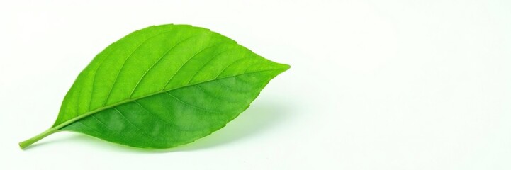Fototapeta premium Green leaf isolated on white background with subtle texture, leaf, foliage
